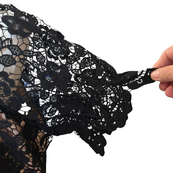 Little Black Dress Lace Overlay Cream Lining Knee Ruffles Layered SZ 14 BooHoo - Picture 6 of 12